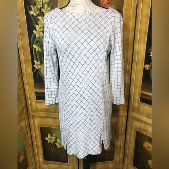 J. Jill Women's Ponte Knit 3/4 Sleeve Off White / Black Dress - Size S - Picture 2 of 9